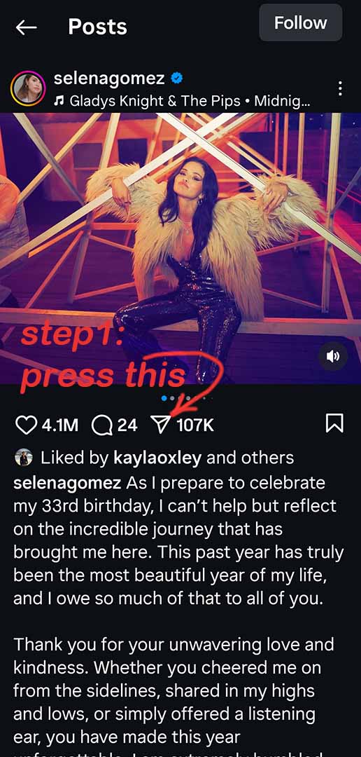 Instagram copy caption Step 1