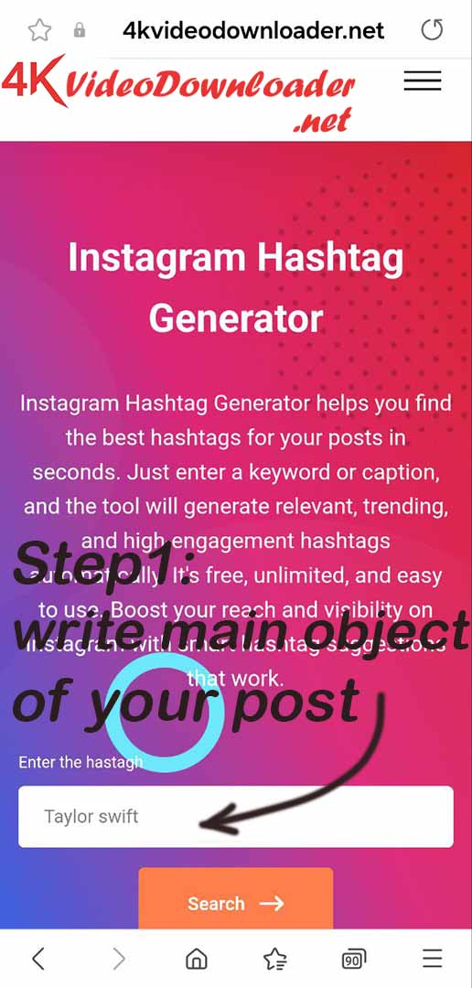 IG hashtag generator Step 1